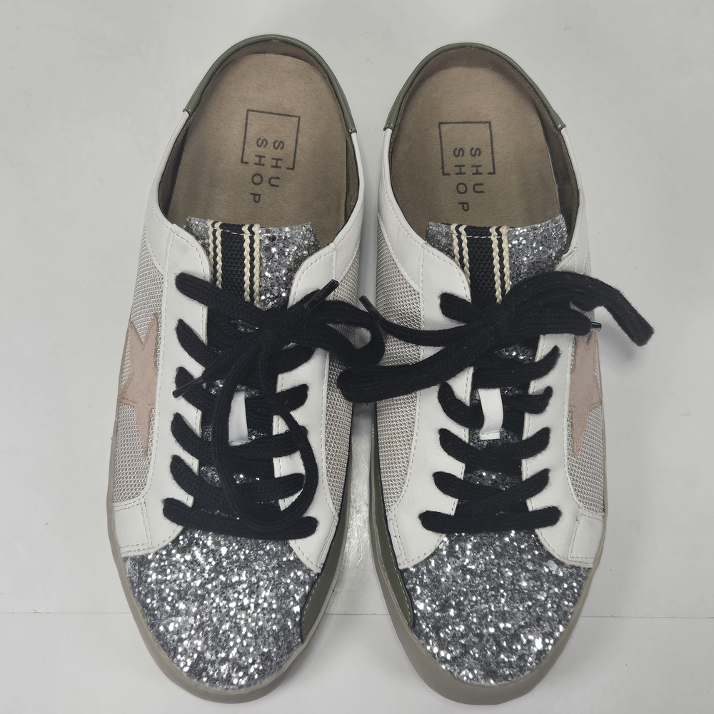 ShuShop Shu Shop Women's Polly Slide Sneakers in White and Silver Glitter Size 9 - Picture 10 of 14